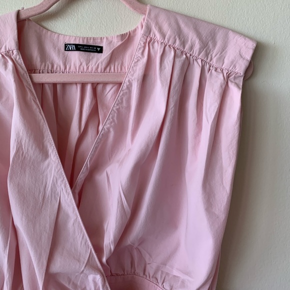 Pink Zara Poplin Wrap Top, Size Large - Picture 5 of 6